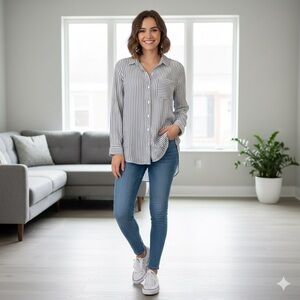 SO Blue and White Striped Button-Down Shirt